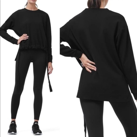 Good American Black Sweatshirt High Low Size 1 (small) NWT Ruched Hem - Picture 1 of 7